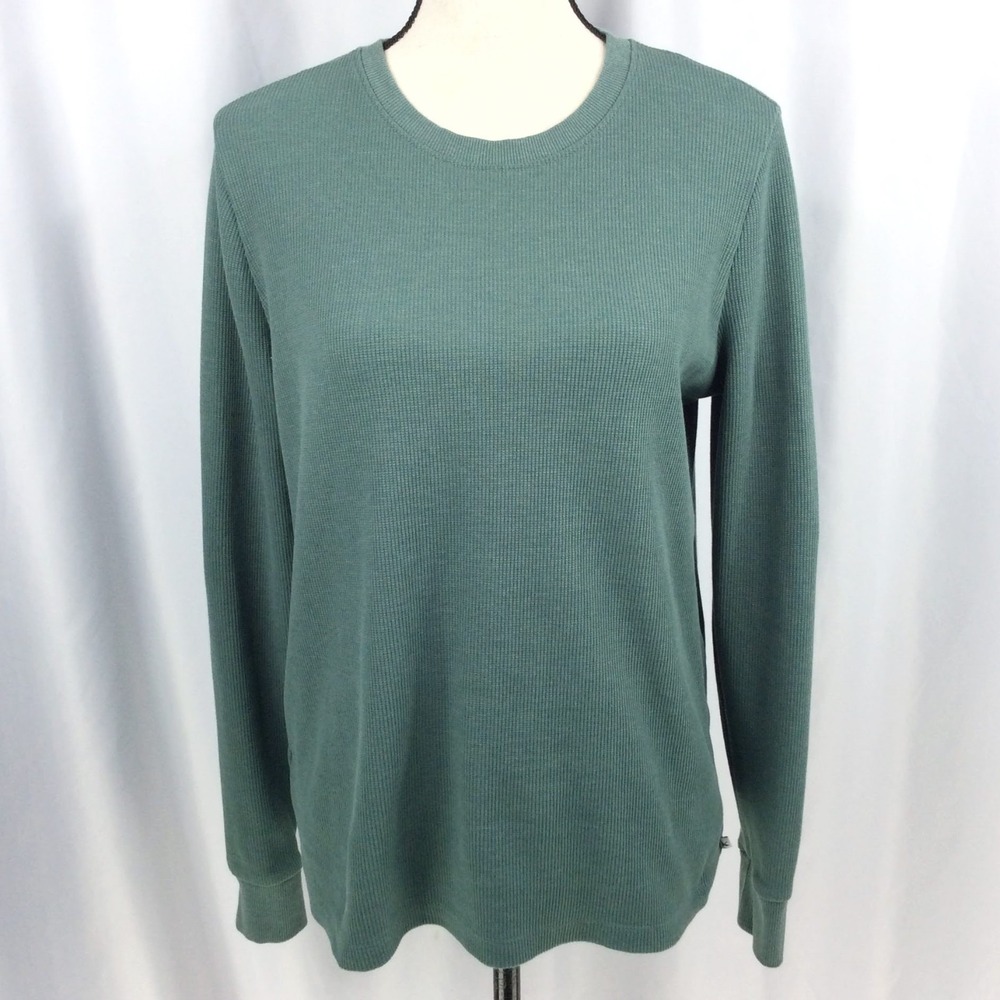 Eddie Bauer Thermal Waffle Knit Top Women's Size XL Green Long Sleeve Crew Neck